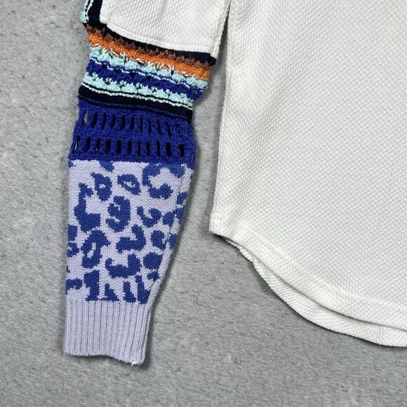 Free People Switch It Up Cuff Thermal Top Crochet White Women’s Large Stretchy - Picture 9 of 13